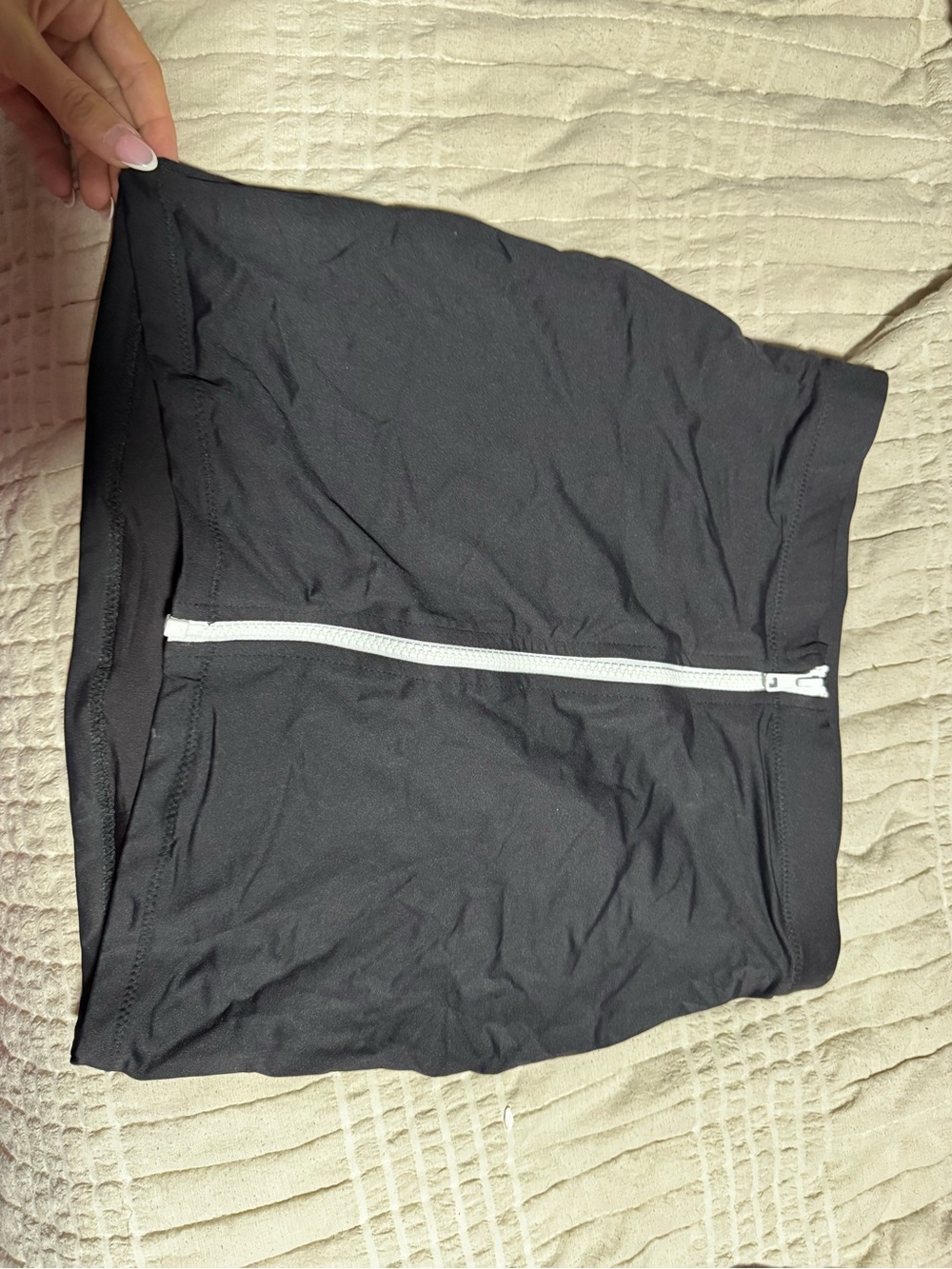 Skims Black Zip-Front Mini Skirt with White Zipper